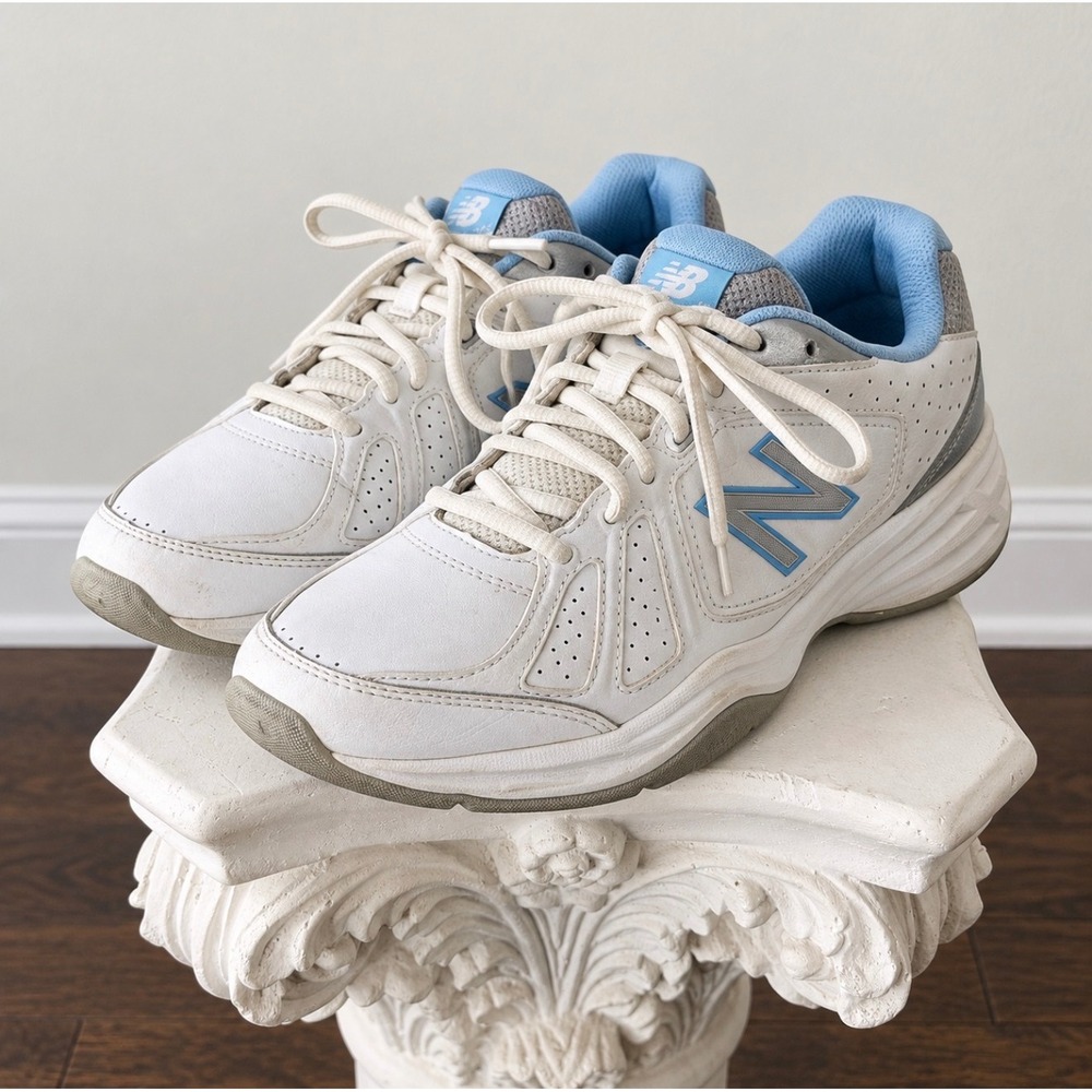 New Balance 409 White Blue Leather Cross Training Sneakers WX409WB3 Womens 9